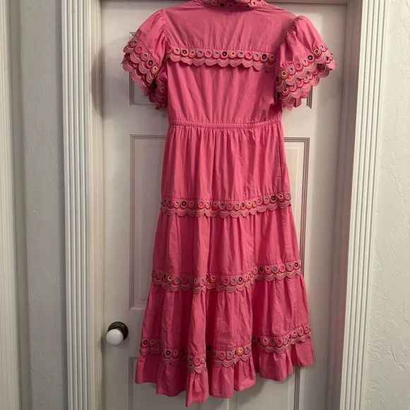 CeliaB Alvis Embroidered Scalloped Midi Dress Fuschia Pink - Tuckernuck - Picture 4 of 5